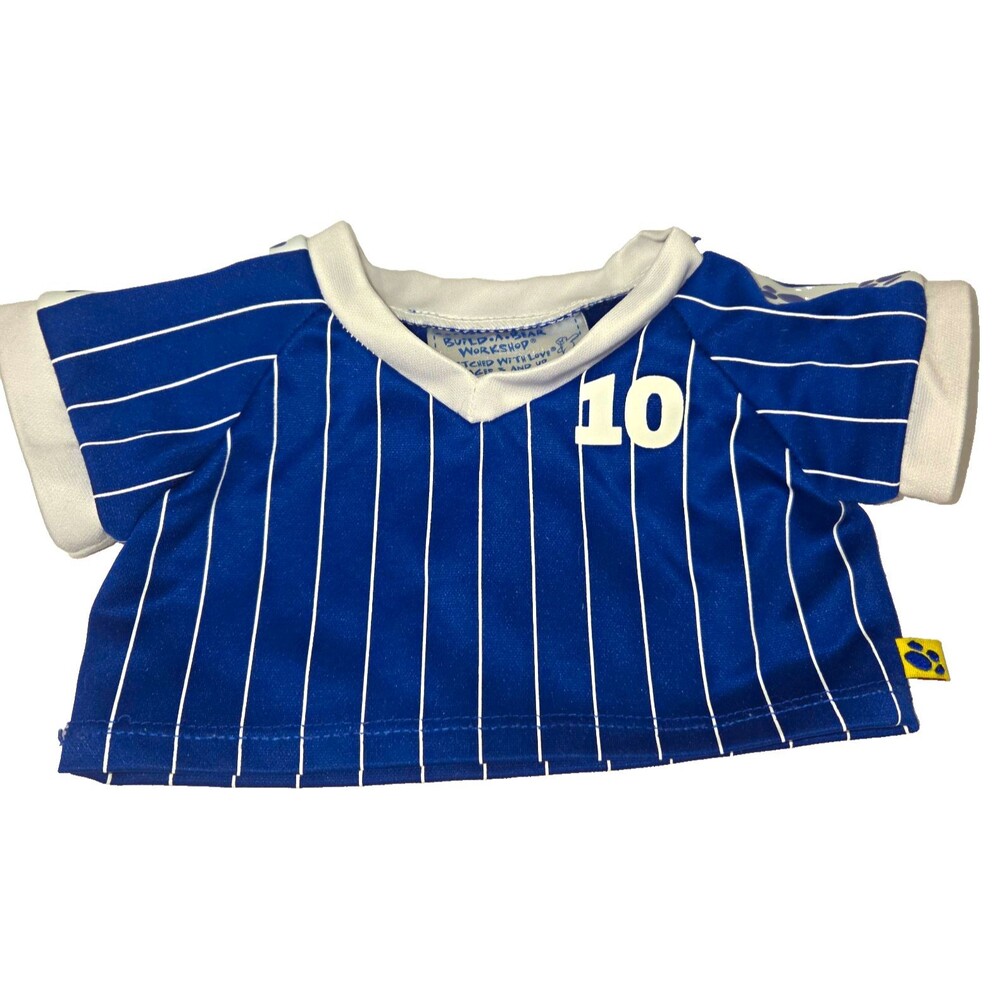 Build-A-Bear Workshop Blue & White Pinstripe #10 Sport Jersey Shirt BABW